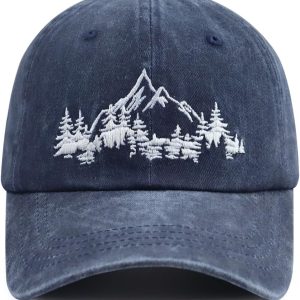 Mountain Trees Embroidered Baseball Cap for Camping and Hiking